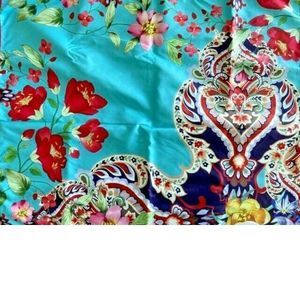 Johnny Was Indi Reversible Large Floral Beach Towel Blanket Flower Bag Blue NEW
